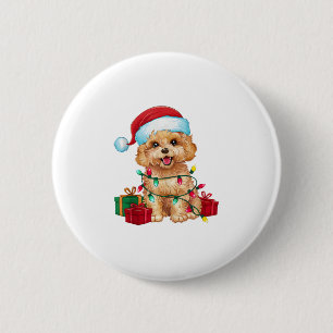 Badge Rond 5 Cm Noël Éclairage Santa Chapeau Maltipoo Chien Noël