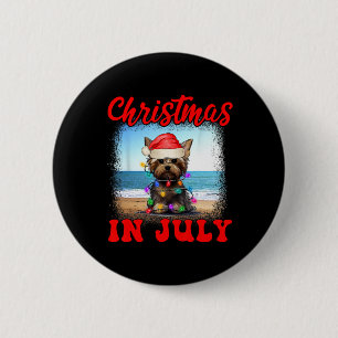 Badge Rond 5 Cm Noël en juillet amateur de chien Xmas drôle Yorkie