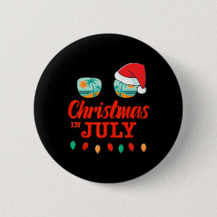 Badge Rond 5 Cm Noël En Juillet Avec Sungles Santa Hat Pour Summe