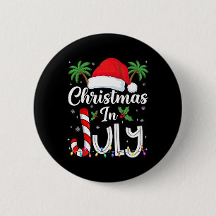 Badge Rond 5 Cm Noël en juillet Chapeau de Père Noël Voyage de pla
