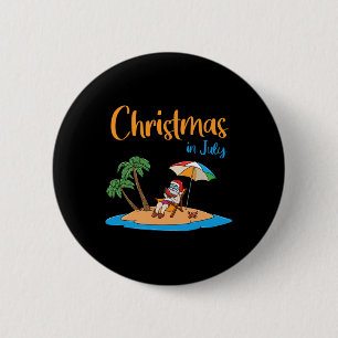 Badge Rond 5 Cm Noël en juillet drôle de Père Noël mangeant de la