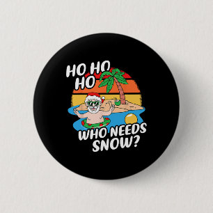 Badge Rond 5 Cm Noël en Juillet Drôle de Père Noël Surfant sur la 