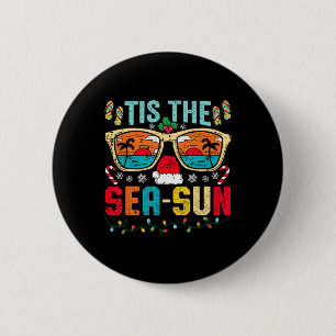 Badge Rond 5 Cm Noël en juillet est le soleil de la mer Santa Beac