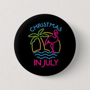 Badge Rond 5 Cm Noël en Juillet Flamant Rose Chapeau de Père Noël