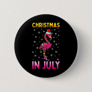 Badge Rond 5 Cm Noël en juillet flamant rose drôle de Noël hommes