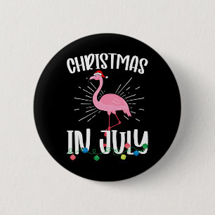 Badge Rond 5 Cm Noël en juillet Flamingo Père Noël Hawaïen Été C