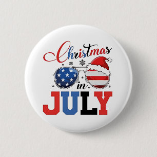 Badge Rond 5 Cm Noël en juillet Funny Santa Xmas 4 juillet