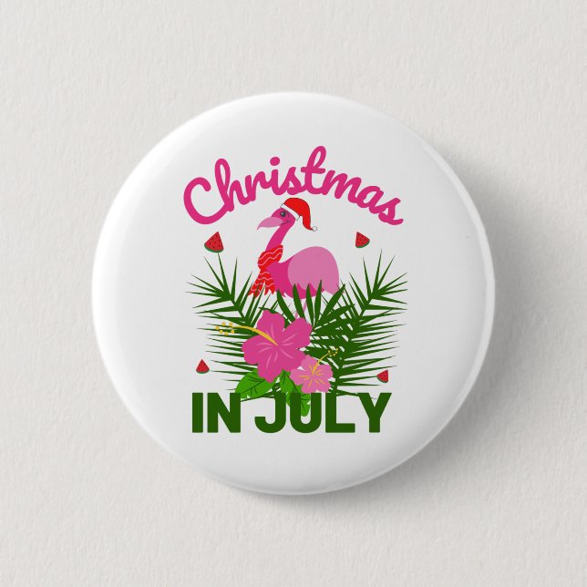 Badge Rond 5 Cm Noël en juillet joli été flamingo (Devant)
