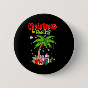 Badge Rond 5 Cm Noël en juillet Palmier Arbre de Noël Plage Été