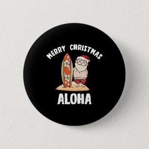 Badge Rond 5 Cm Noël en juillet Santa Aloha plage de sable d'Hawai