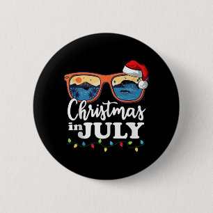 Badge Rond 5 Cm Noël En Juillet Santa Hat Lunettes de soleil été V