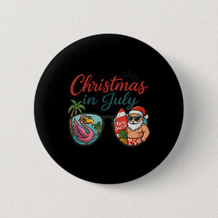Badge Rond 5 Cm Noël en juillet Sungles Santa Flamant Rose Vacance