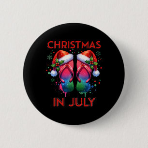 Badge Rond 5 Cm Noël en Juillet Tongs Vacances Été