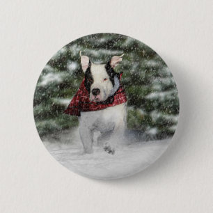 Badge Rond 5 Cm Noël enneigé Salutation pour l'Amoureux des chiens