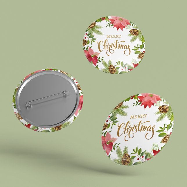 Badge Rond 5 Cm Noël floral de Poinsettia | Vacances (Créateur téléchargé)