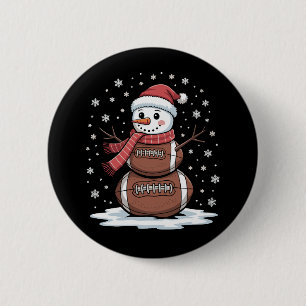 Badge Rond 5 Cm Noël Football Américain Bonhomme de Neige Xmas Spo