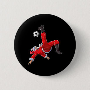 Badge Rond 5 Cm Noël Football Santa Drôle Coup de Pied de Bicyclet