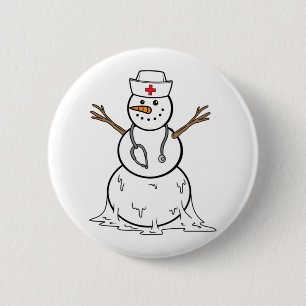 Badge Rond 5 Cm Noël Funny Snowman Infirmière vacances Infirmière