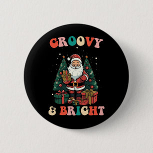 Badge Rond 5 Cm Noël Groovy Et Lumineux Santa Fêtes Rétro