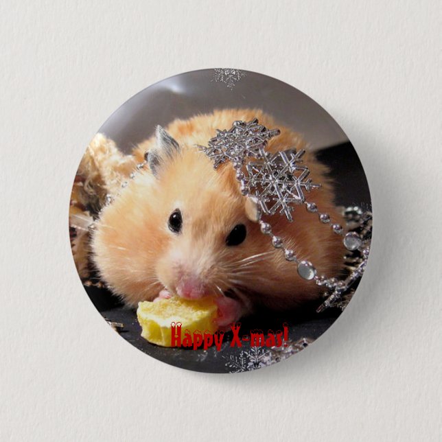 Badge Rond 5 Cm Noël heureux de hamster ! (Devant)