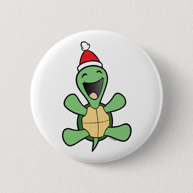 Badge Rond 5 Cm Noël heureux de tortue (Devant)