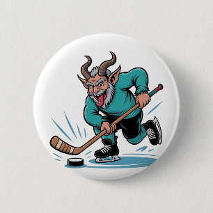 Badge Rond 5 Cm Noël Jouant au Hockey sur Glace Spooky Noël Sport