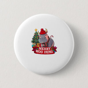 Badge Rond 5 Cm Noël Joyeux Moo Deng Cute Baby Hippo Bouncy Xm