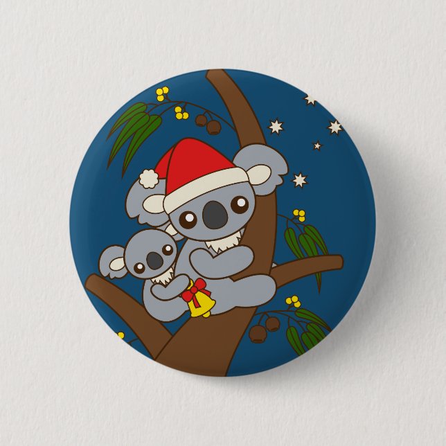 Badge Rond 5 Cm Noël Koalas (Devant)