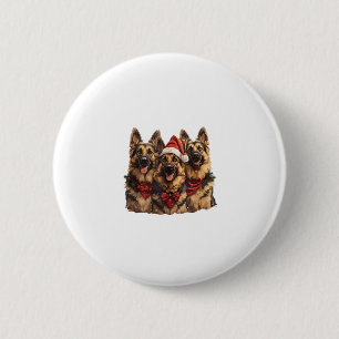 Badge Rond 5 Cm Noël mignon berger allemand chiens de Santa Hat Ho