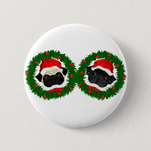 Badge Rond 5 Cm Noël mignon Carlin noir et Carlin de la faune Père