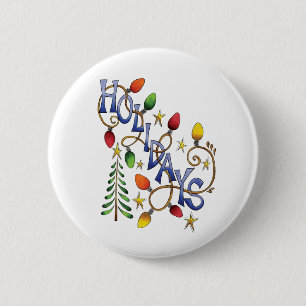 Badge Rond 5 Cm Noël mignon, lumières et étoiles avec texte de vac