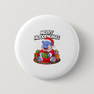 Badge Rond 5 Cm Noël Moo Deng Merry Moodengmas Baby Hippo Chr