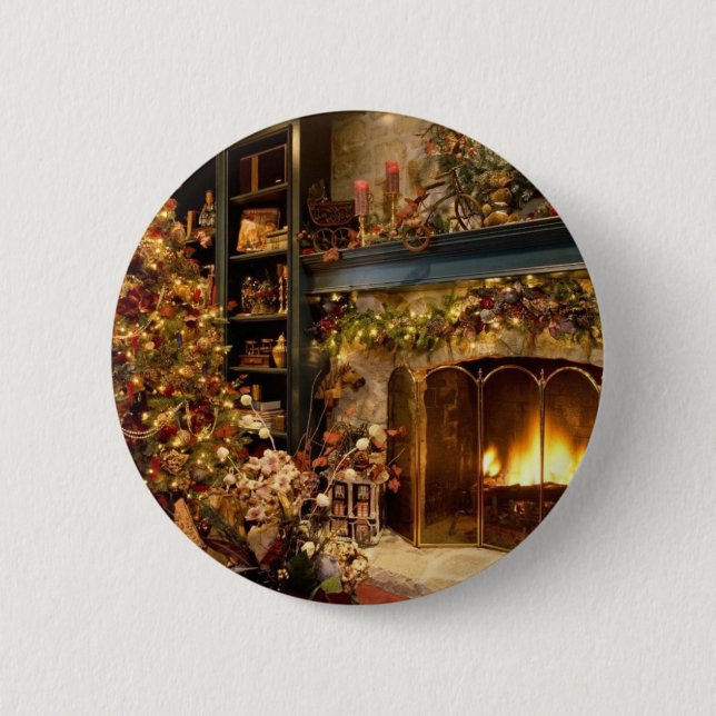 Badge Rond 5 Cm Noël par la cheminée (Devant)