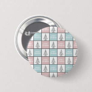 Badge Rond 5 Cm Noël Pastel Bleu et rose Motif moderne