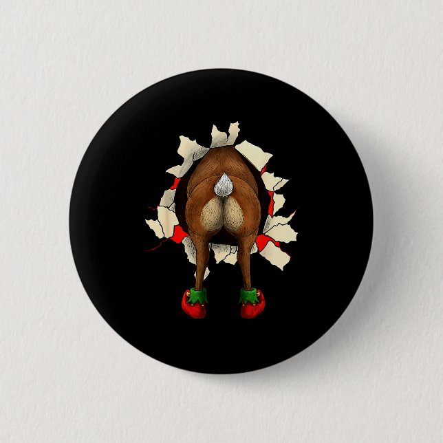 Badge Rond 5 Cm Noël Percée Douce Fesse de Renne  (Devant)