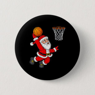 Badge Rond 5 Cm Noël Père Noël Dunking Un Fun De Basket-ball Xma