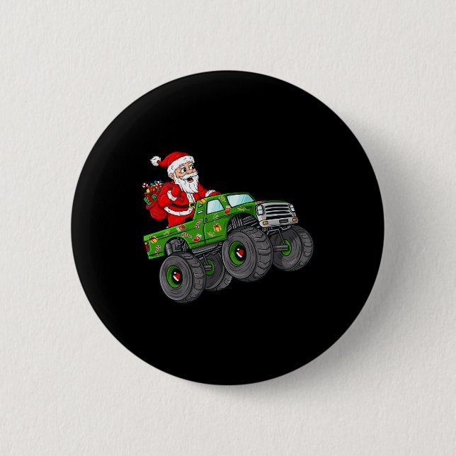 Badge Rond 5 Cm Noël Père Noël équitation dans Monster Truck Boys (Devant)