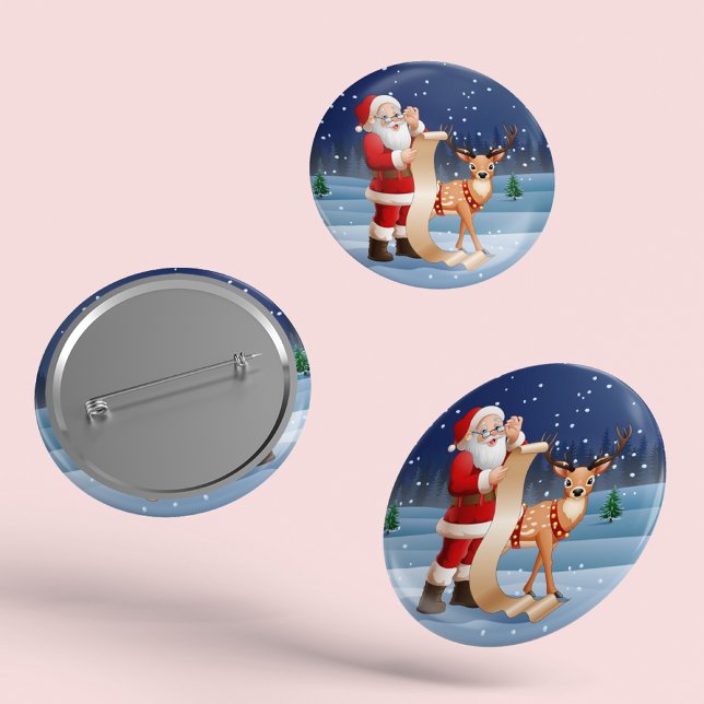 Badge Rond 5 Cm Noël Père Noël Et Rennes (Créateur téléchargé)
