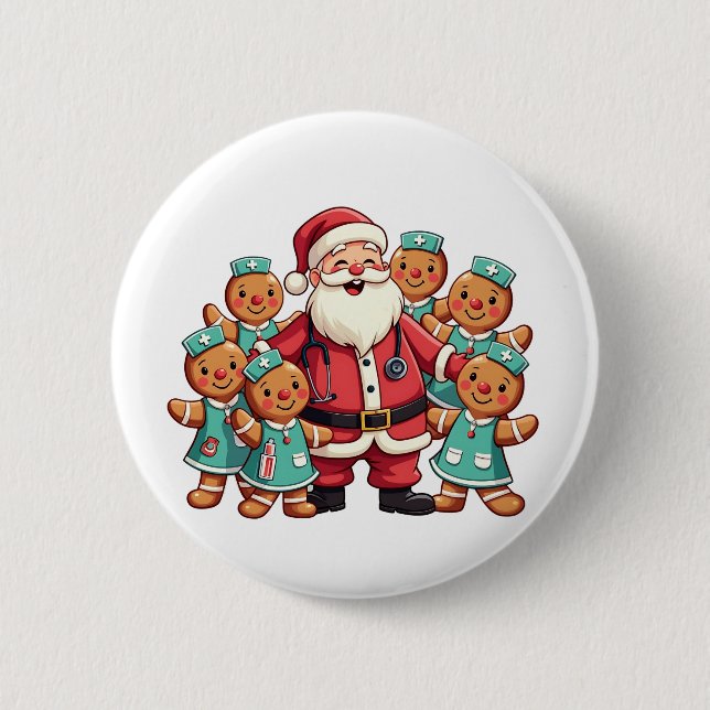 Badge Rond 5 Cm Noël Père Noël Pain d'épices Infirmières (Devant)