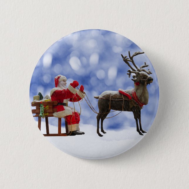 Badge Rond 5 Cm Noël Père Noël Reindeder dormant neige (Devant)