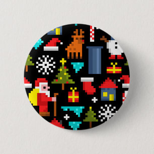 Badge Rond 5 Cm Noël Pixel