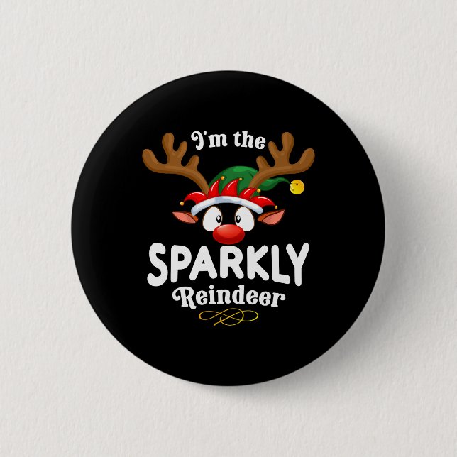 Badge Rond 5 Cm Noël Pjs Sparkly Xmas Reindeer Correspondance (Devant)