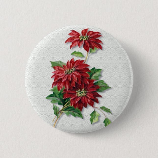 Badge Rond 5 Cm Noël Poinsettia (Devant)