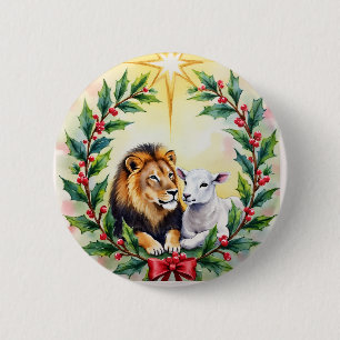 Badge Rond 5 Cm Noël religieux Le lion et l'agneau et l'étoile