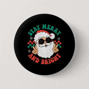 Badge Rond 5 Cm Noël Rétro Groovy Joyeux Séjour Lumineux Hippie Pè