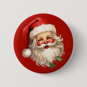 Badge Rond 5 Cm Noël rétro Holly Jolly Santa Claus
