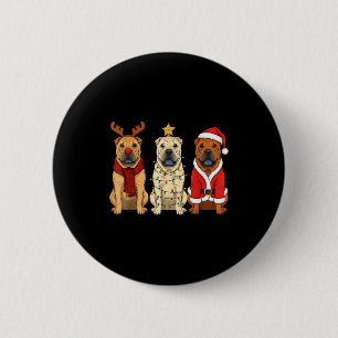 Badge Rond 5 Cm Noël Rétro Shar Pei Père Noël Renne Amoureux des C