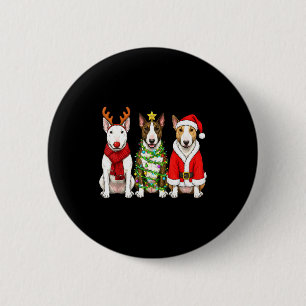 Badge Rond 5 Cm Noël Rétro Taureau Terrier Santa Renne Chien Lo