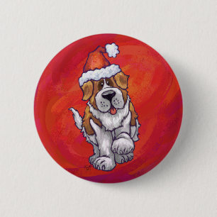 Badge Rond 5 Cm Noël Saint Bernard en rouge
