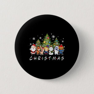 Badge Rond 5 Cm Noël Santa Rudolph Snowman Family Xma